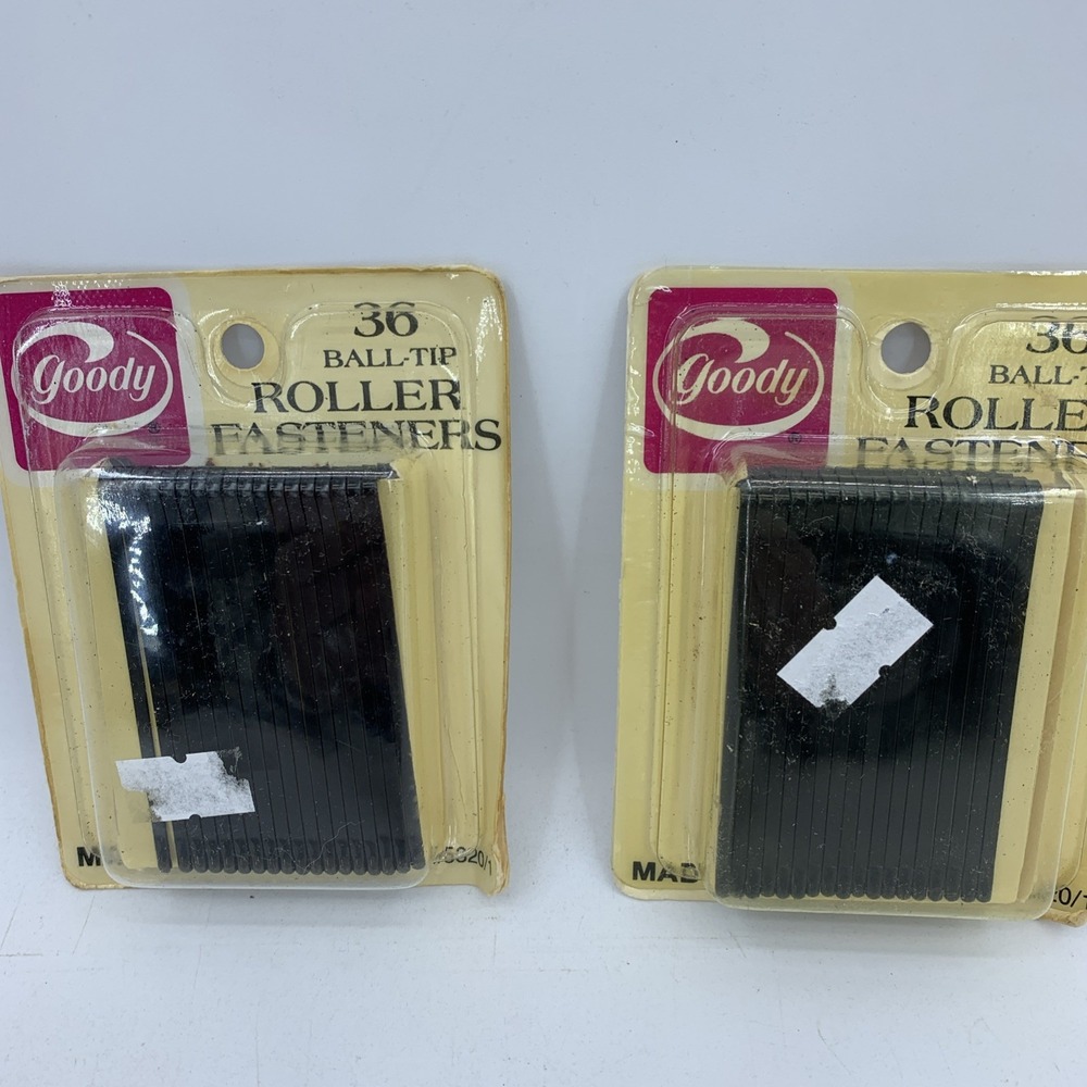 2 Vintage 1988 Goody 36 Black Ball Tip Hair Roller Fasteners USA 5820 Bobby Pins
